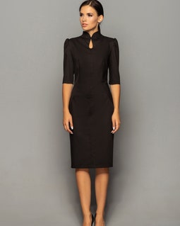 black velvet elodie dress Navy Clarice Puff Sleeve Midi WAISTCOAT SIZE:36 INCH CHEST | SMALL style_one_shoulder shoulder neckline (with hidden Maggy London Women's Dresses