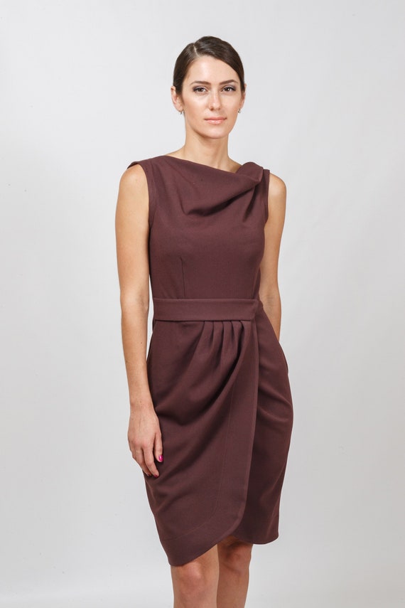 Cocktail Cowl Neck Dress Brown Dresses For Women Wedding Etsy