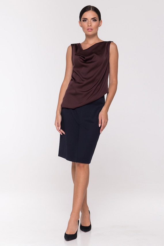 売れ筋商品|||グラマラス Tシャツ レディース トップス COWL HALTERNECK - Blouse - brown Generic Womens Silk Satin Halter Tops Casual Sleeveless