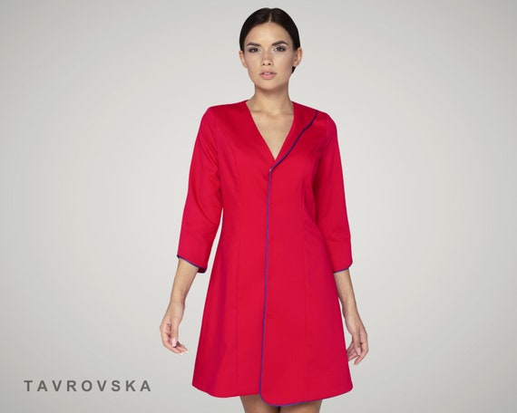 red business casual dress Red Blazer Mini Dress, Asymmetrical V-Neck Office Attire
