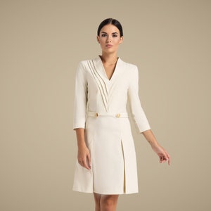 White Cocktail Dress for wedding, White grad dress mini, Dressy dresses for women Business casual dress, Dress with sleeve 3/4 TAVROVSKA