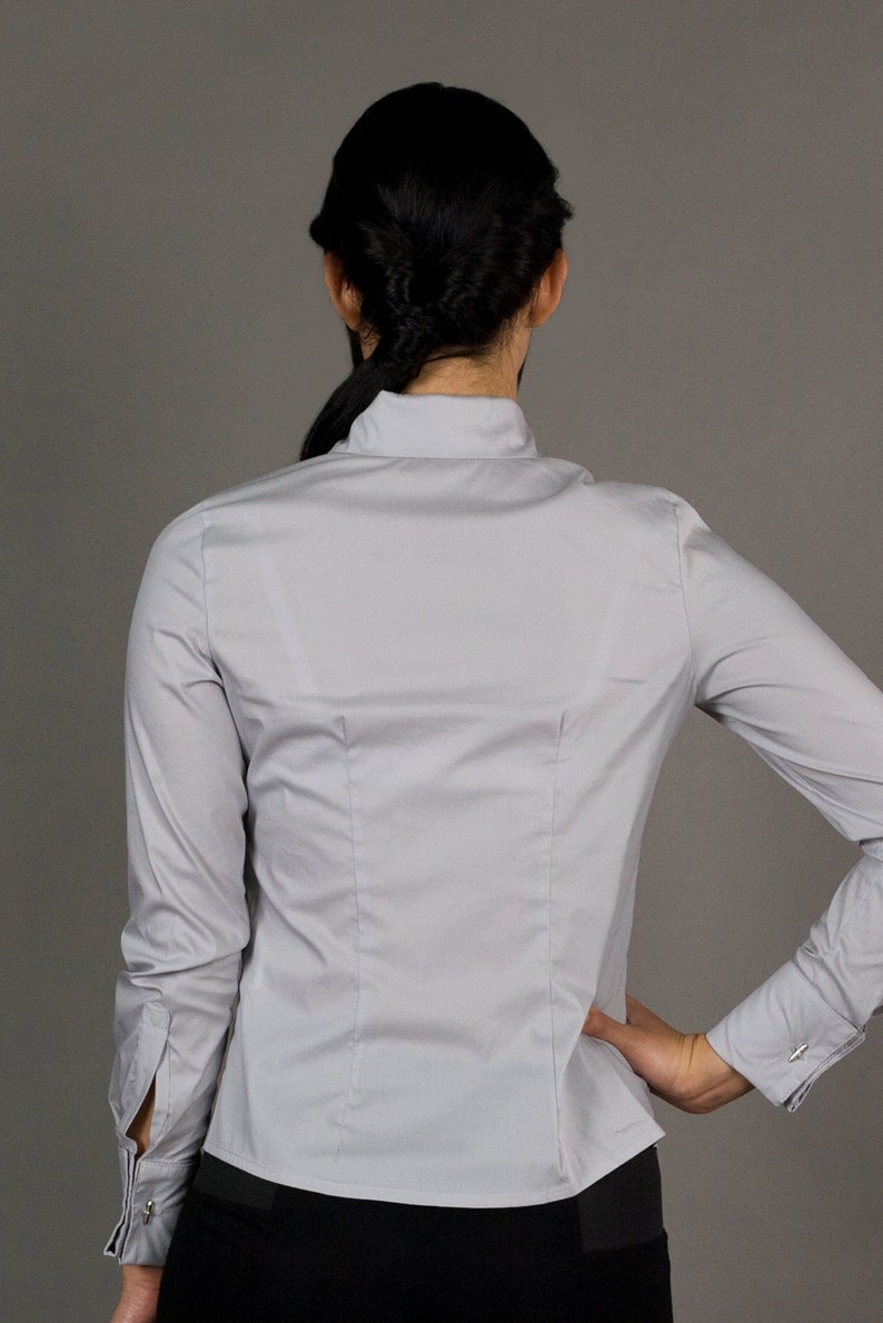 French cuff blouse/ Grey Button down shirts for women/ Cotton Etsy