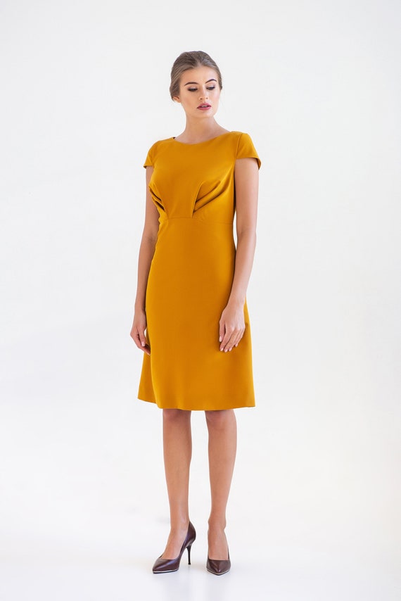 mustard wedding guest dress