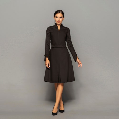 white christmas dresses Elegant Brown Floral Lace Long Sleeve Mini Dress with Open Back