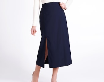 スカート H-Line Pocket Midi Skirt - Navy Shop Navy-Colored Skirt | Navy Midi A-Line Skirt | Steady