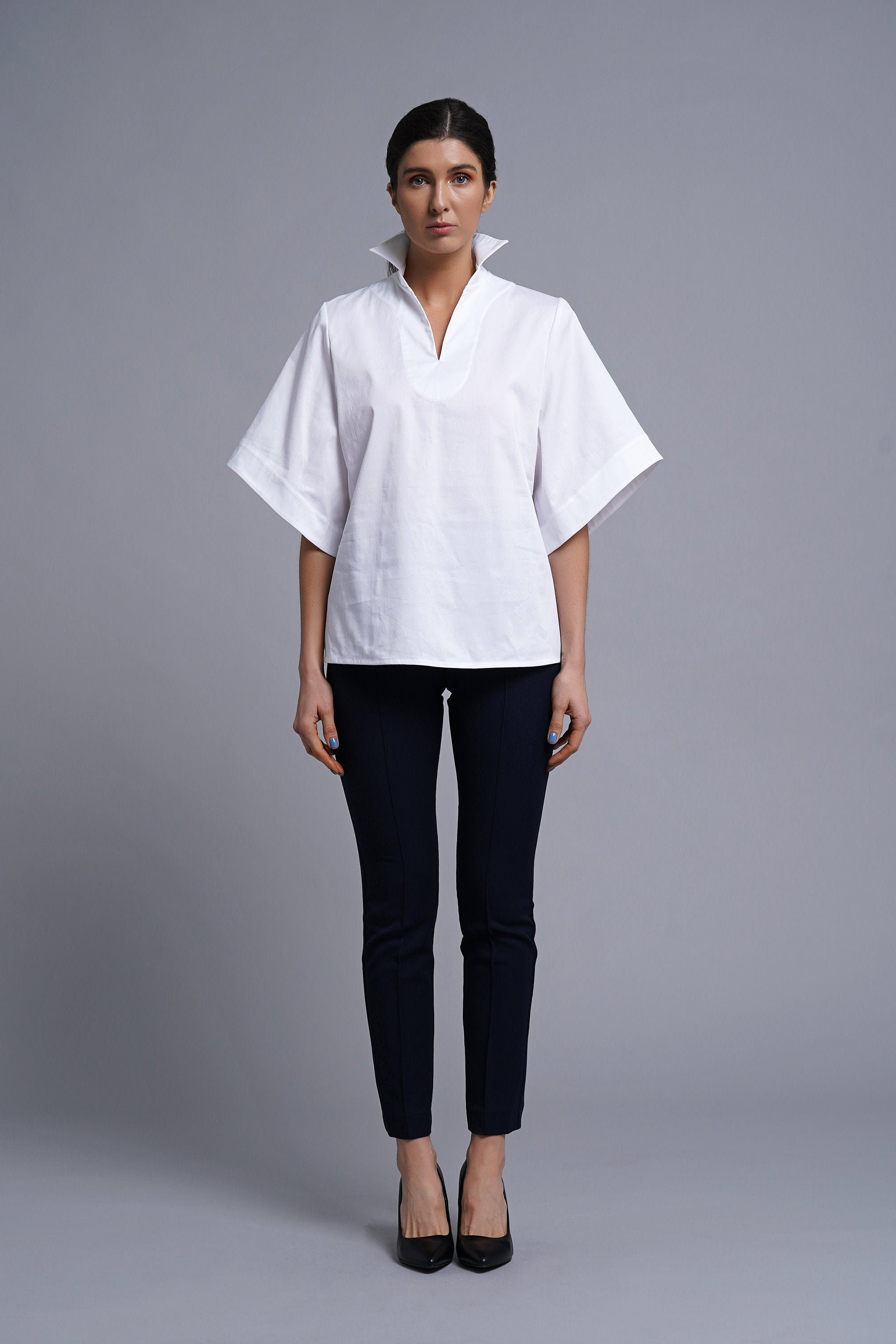 ◎cllastellar Tail Blouse white Sleeveless White Collared Blouse | Cleo