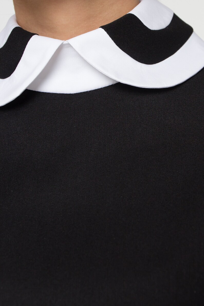 Cocktail stand collar dress Black pencil Peter pan collar dress with sleeves Winter casual midi dresses for women TAVROVSKA