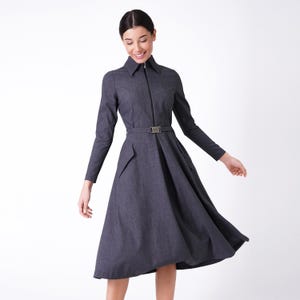 high collar shirt dress Women's Regular White Collar Shirt Dress - Black | Extra Large