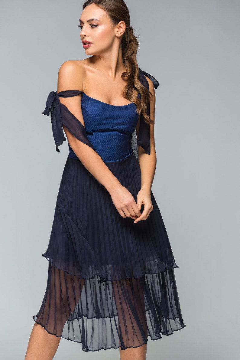 Plisse dress Shoulder tie pleated chiffon sleeveless dress | Etsy