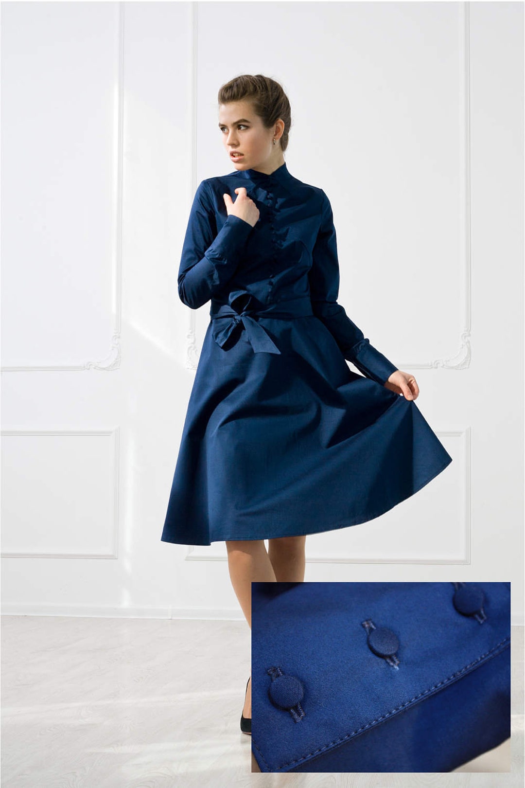 Textured Half Button Collared Neck Shirt Dress main image 0