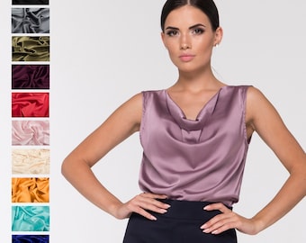 Sleeveless Satin Top for Women, Halter Silk Satin Blouses, Office
