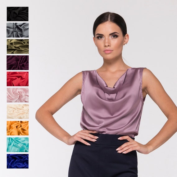 Halter Satin Sleeveless Top for Women, Silk Satin Womens Tops