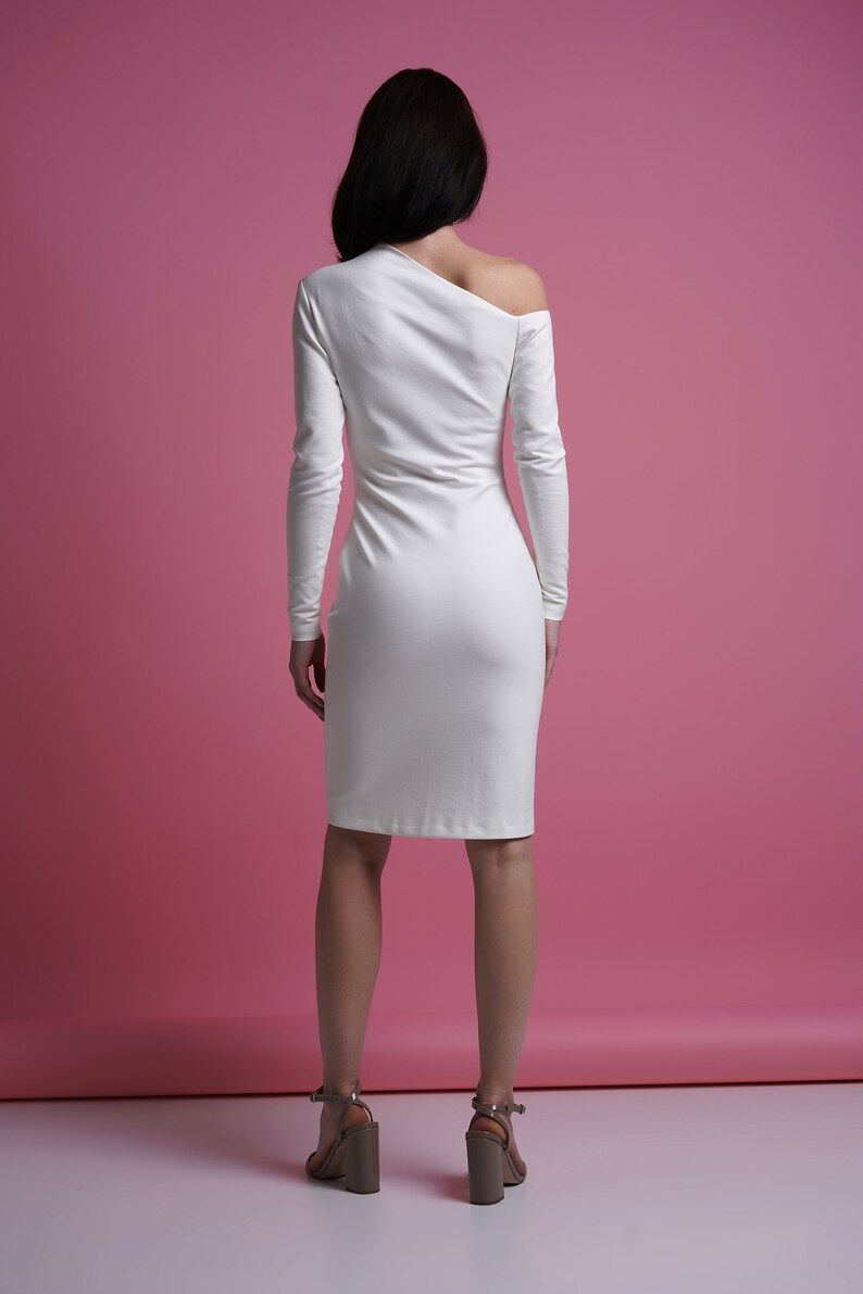 Robe midi asymétrique blanche, robe d'été courte en jersey pour femme, robe de mariée courte simple, robes de sortie pour femme TAVROVSKA image 4