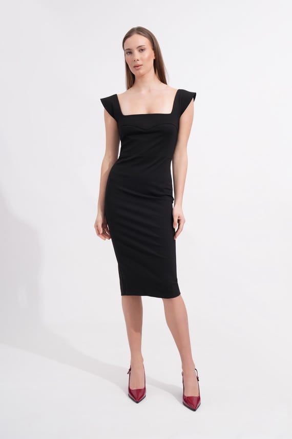 black thick strap bodycon dress Black Thick Strap Square Neck Bodycon Dress