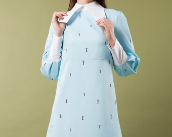 Light Blue Dress With White Collar Statement Collar Dress Long Sleeve Womens Avant Garde Dress Puff Sleeve Designer Day Dress TAVROVSKA Etsy