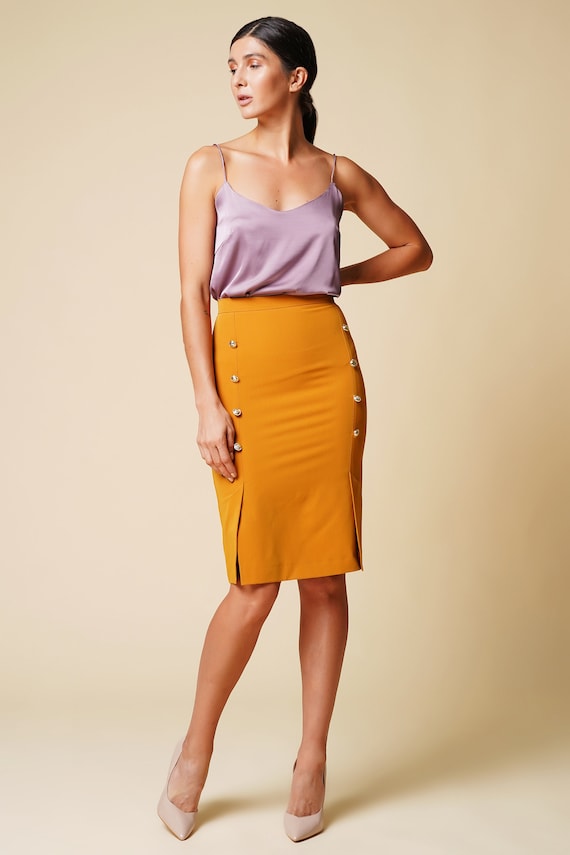 Womens button top front pencil skirt