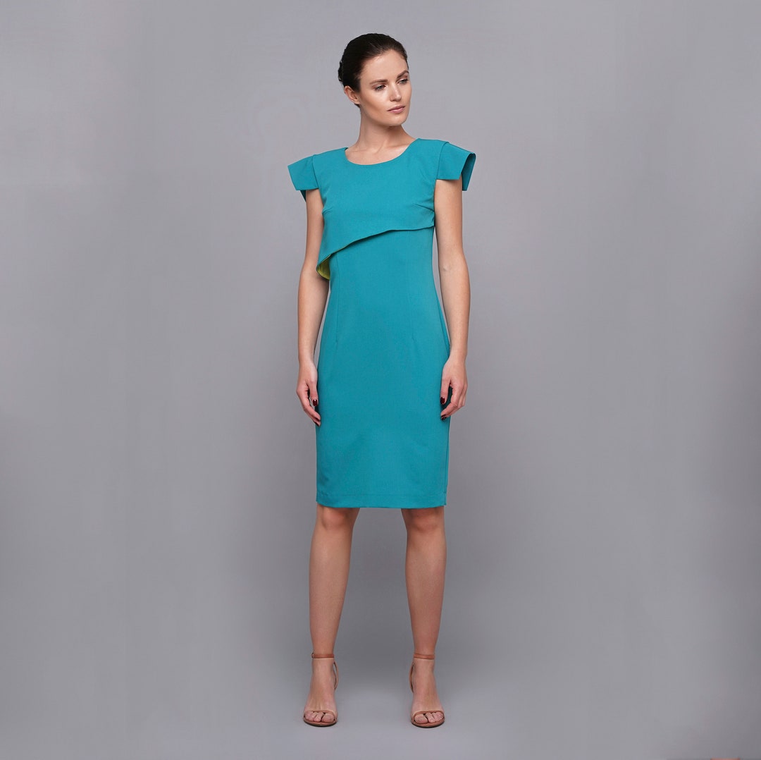 Summer Wedding Guest Dress, Turquoise Cocktail Dress for Wedding Guest ...