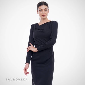 Cowl neck dress with sleeves, Modest party dress, Sophisticated office dresses, On-trend work clothes, Professional work outfits TAVROVSKA