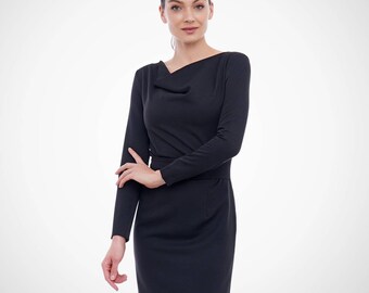 Jurk met col en mouwen, eenvoudige feestjurk, verfijnde