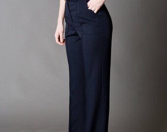 slim fit dress slacks Pleated Wide Leg Dress Pants for Tall Women in Navy 18 / Extra Tall / Navy main image 0