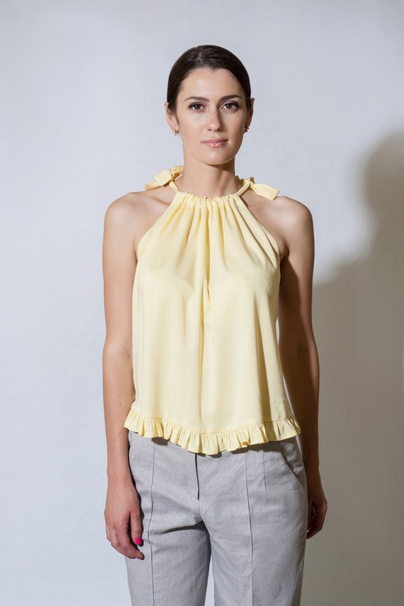 Vier vocaal Afstudeeralbum Halter Top Tie Top off the Shoulder Top Yellow Peasant Top - Etsy