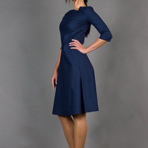 Robe de cocktail bleue, robes de soirée simples pour femmes, robe patineuse décontractée pour bureau d'affaires, robe ajustée et évasée de demoiselle d'honneur modeste TAVROVSKA image 4