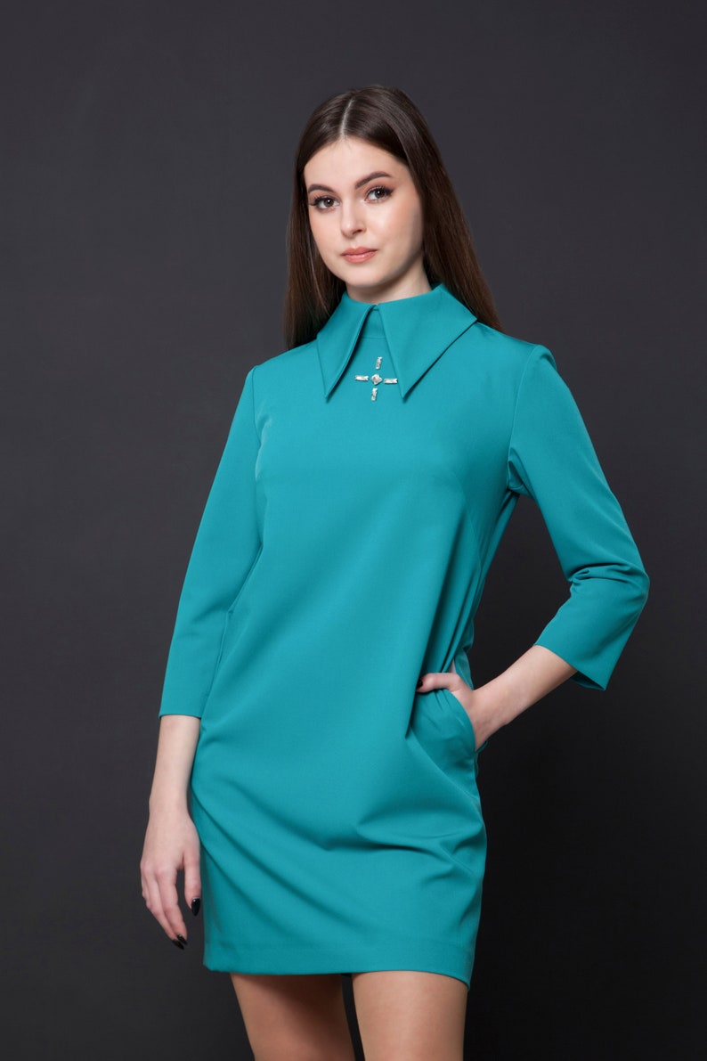 Collared Dress Women Retro 3/4 Sleeve Wedding Guest Dress - Etsy