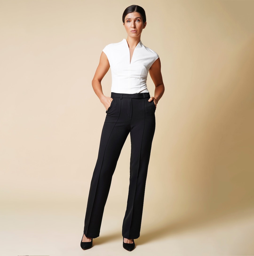 princess polly baby blue dress High Waist Black Dress Pants, Women's Straight Leg Trousers