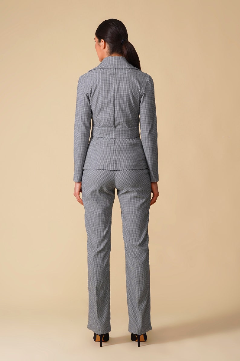 Jersey Womens Pant Suit Gray Houndstooth Casual Pant Suit Etsy