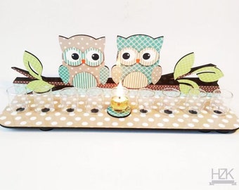 Owl Themed Hanukkah Menorah in Shades of Greens, Blues and Browns | Owl Judaica | Hanukkah Decor | Israeli Judaica | Unique Israeli Art