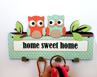 Owls keys hanger | Artistic wall hanger | Functional wall decor | Hanger for keys