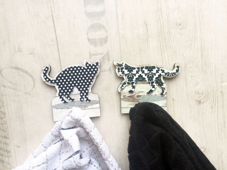 Black and White Textures Cats Towel Rack Towel Hooks Pair Etsy