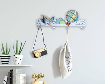 Green and Turquoise air baloon hanger | Kids room decoration | Coat wall hanging | Nursery Wall Hanger | Home Decor