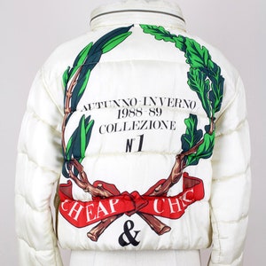 MOSCHINO A/W 1988-89 First Cheap & Chic Collection Off-White Laurel Design Padded Jacket with Hood Size S-M image 1