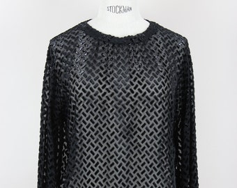 NINA RICCI Haute Boutique 1970s Black Metallic Devore Blouse