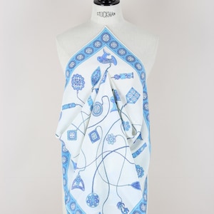 EMILIO PUCCI 1970s African-Inspired Collection White and Blue Silk Scarf image 1
