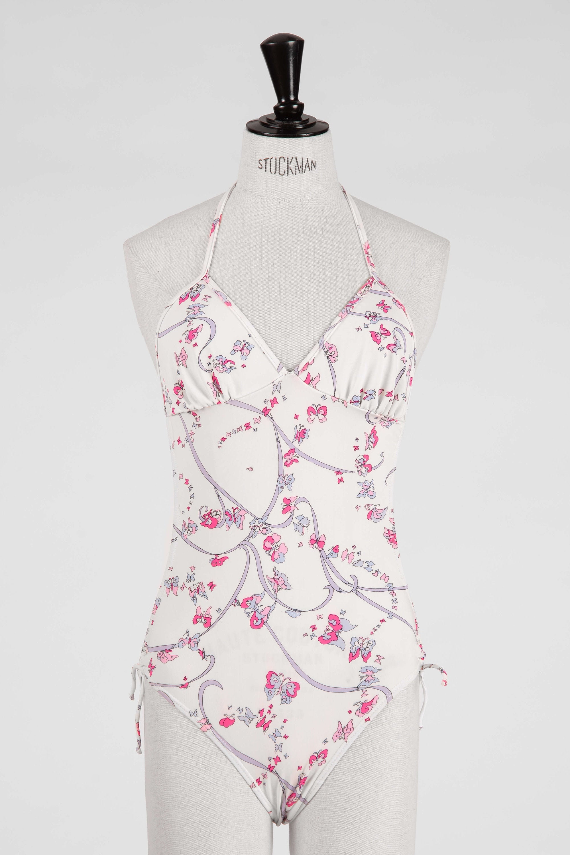 EMILIO PUCCI 1970s White Pink Lilac Signature Butterfly EMILIO PUCCI 1970s White Pink Lilac Signature Butterfly