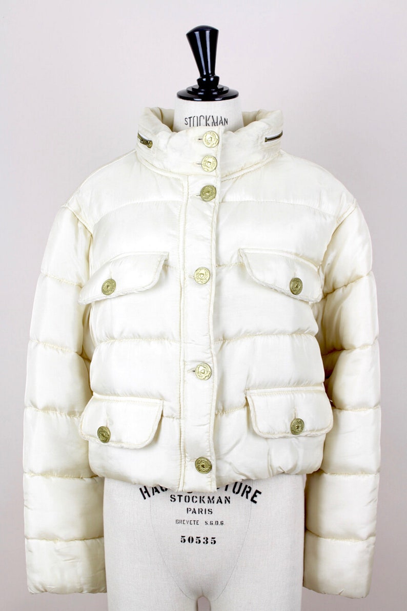 MOSCHINO A/W 1988-89 First Cheap & Chic Collection Off-White Laurel Design Padded Jacket with Hood Size S-M image 2