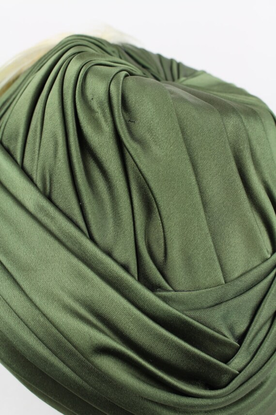 1950s Numbered Pleated & Draped Olive Green Silk … - image 6