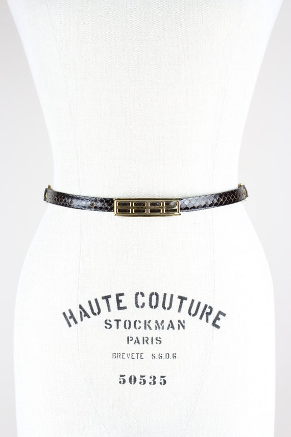 1980s Vintage Snakeskin Pattern Leather Belt Dark