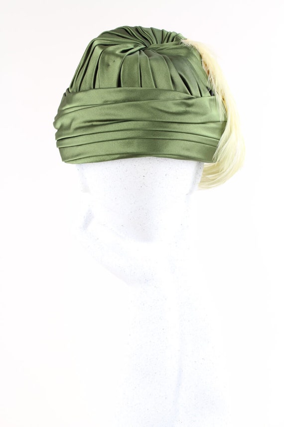 1950s Numbered Pleated & Draped Olive Green Silk … - image 2