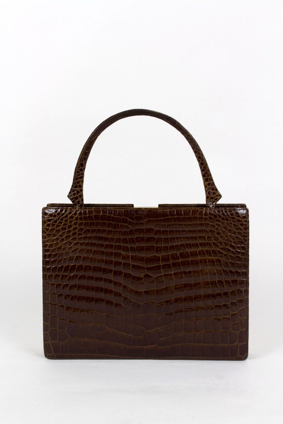 1960s Vintage Crocodile Effect Leather Top Handle… - image 2