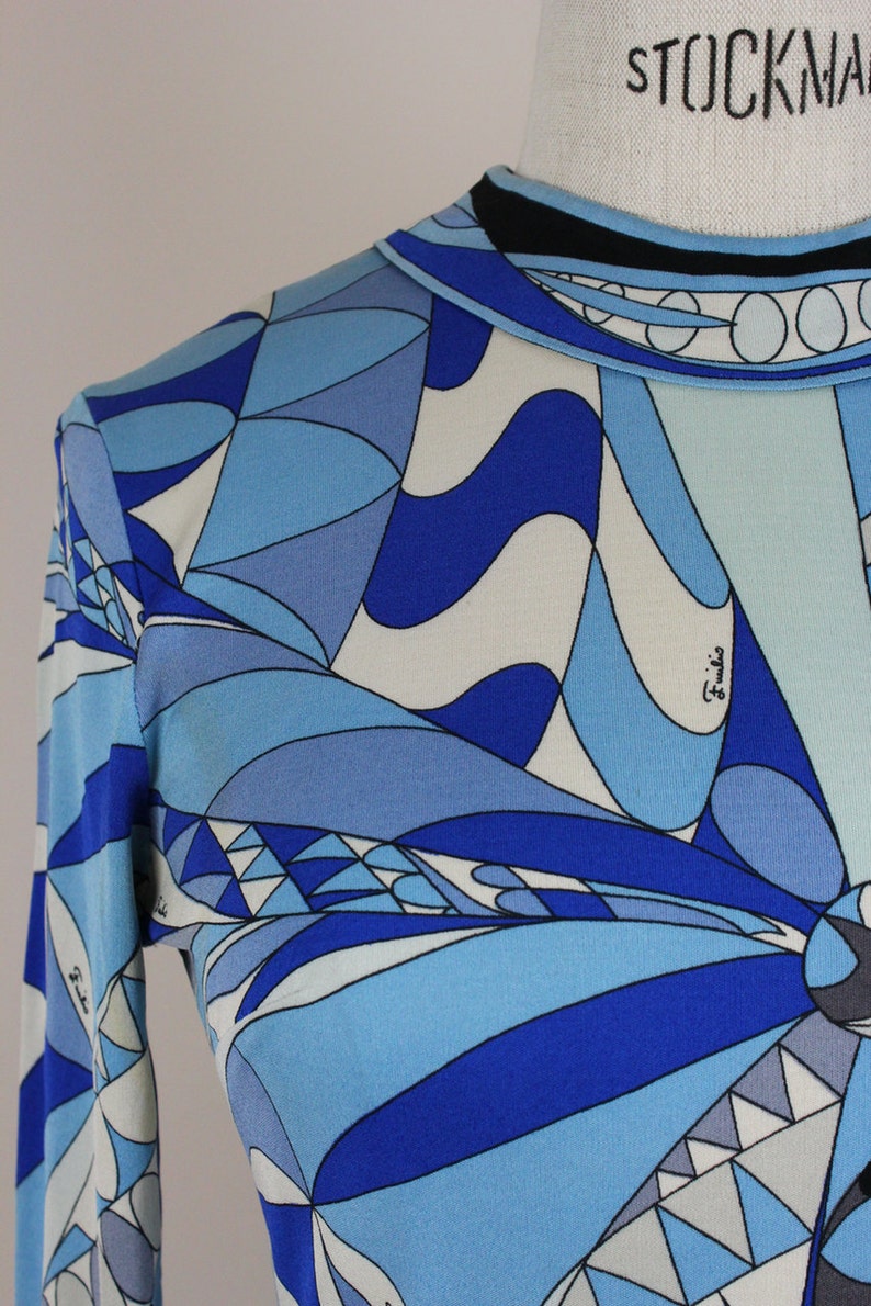 EMILIO PUCCI 1960s Blue Signature Abstract Print Silk Top | Etsy