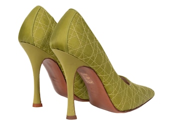 CHRISTIAN DIOR van John Galliano eind jaren 90, ongedragen Chartreuse groene cannage-pumps