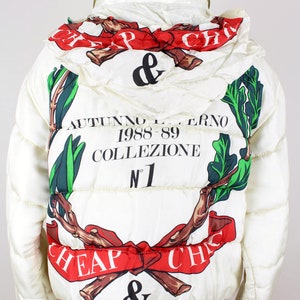 MOSCHINO A/W 1988-89 First Cheap & Chic Collection Off-White Laurel Design Padded Jacket with Hood Size S-M image 5