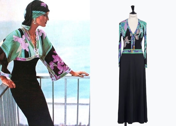 LEONARD Fashion Paris Black, Aqua & Purple Floral Signature Print 