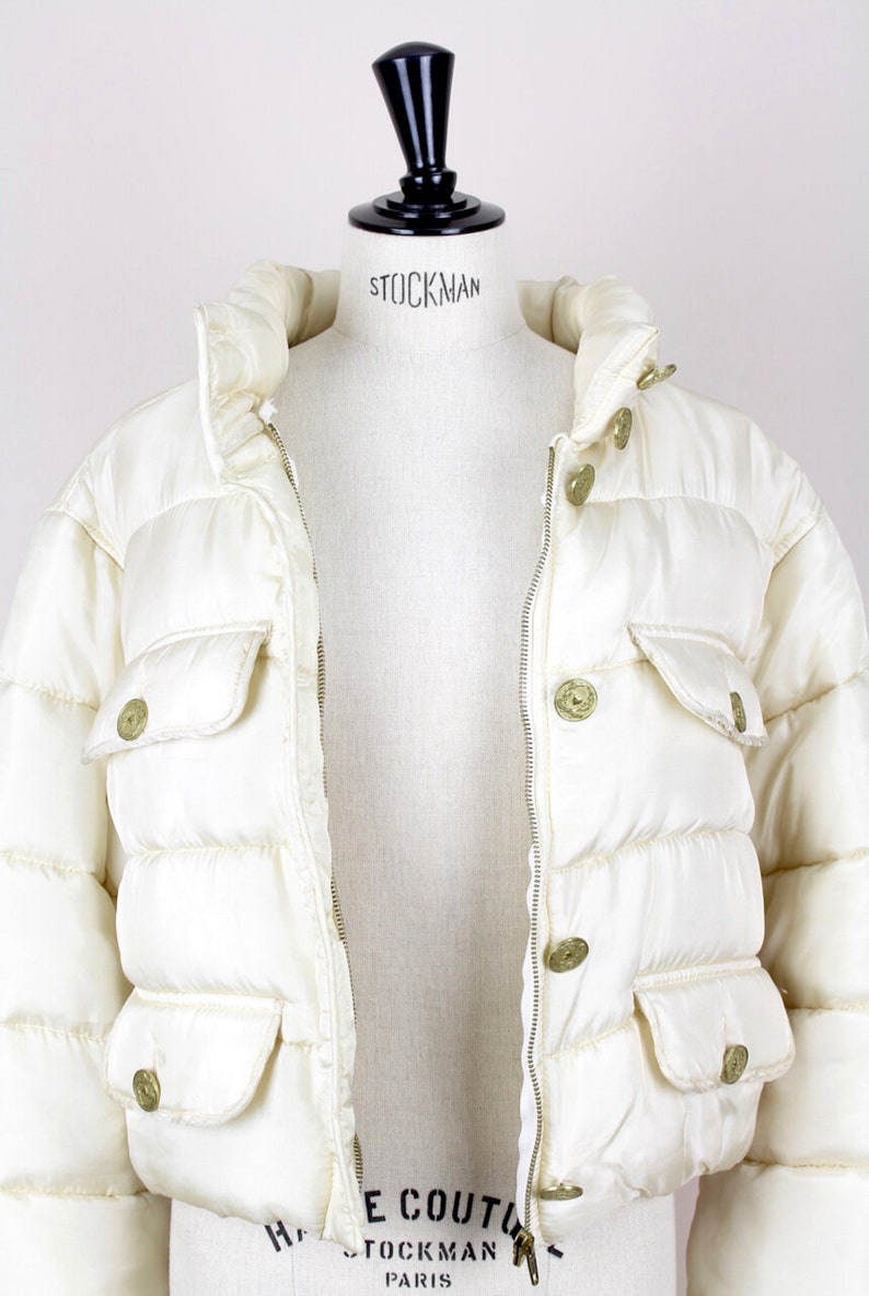 MOSCHINO A/W 1988-89 First Cheap & Chic Collection Off-White Laurel Design Padded Jacket with Hood Size S-M image 7