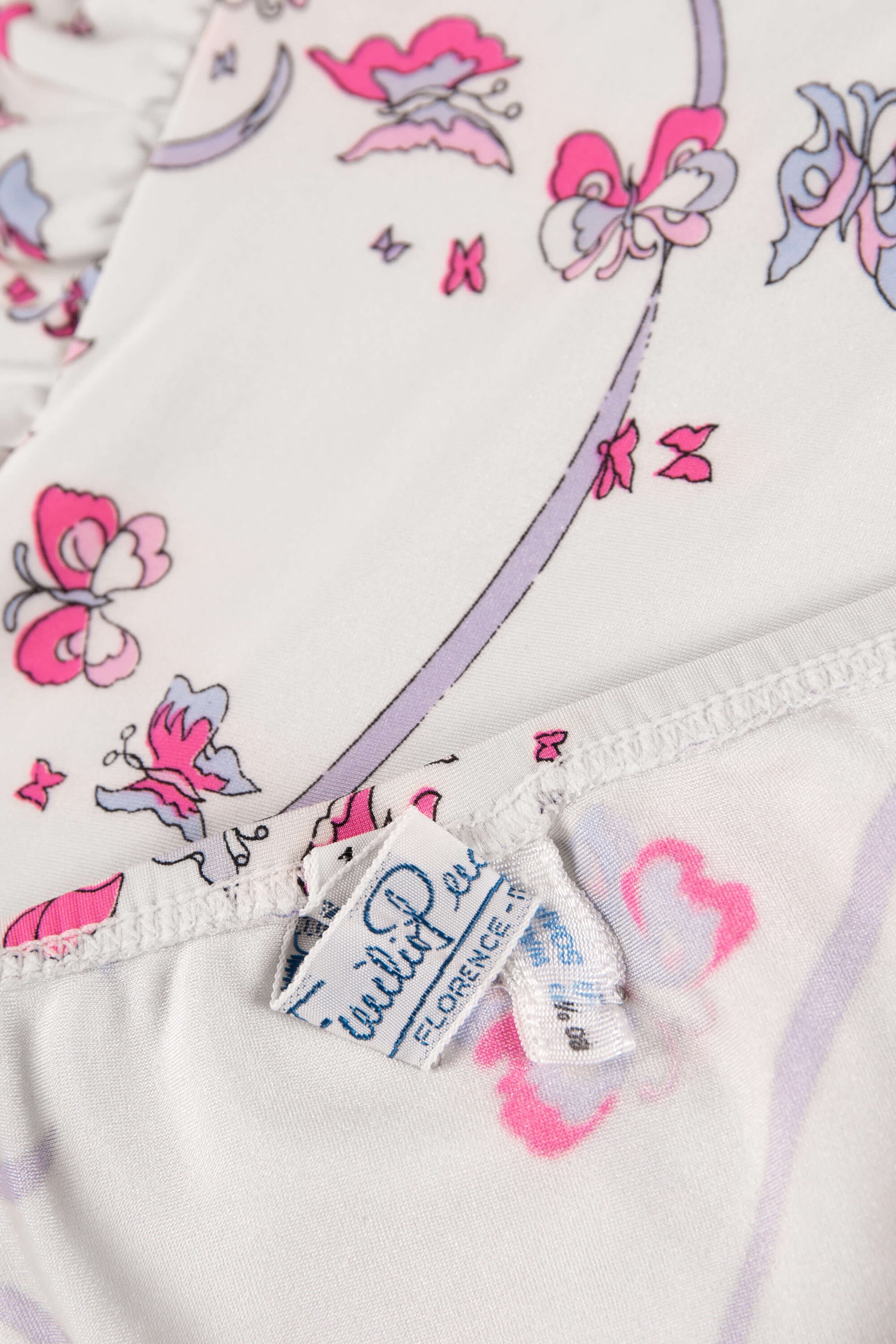 EMILIO PUCCI 1970s White Pink Lilac Signature Butterfly