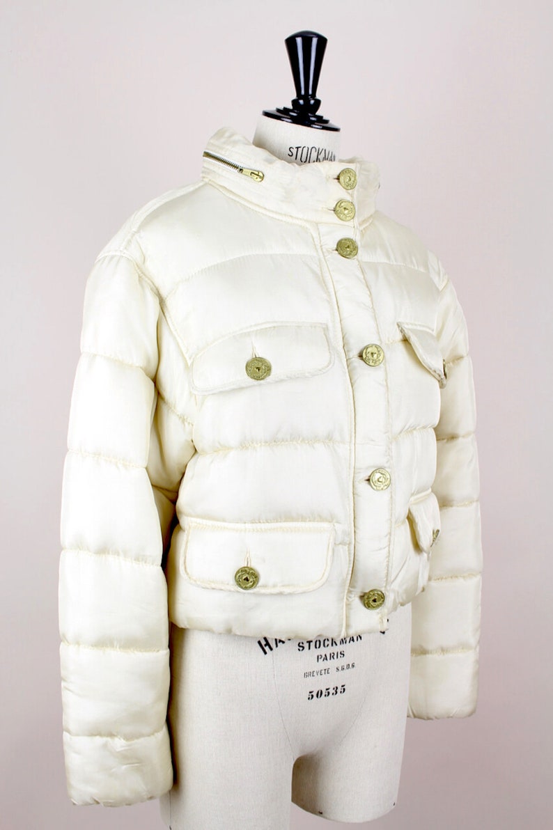 MOSCHINO A/W 1988-89 First Cheap & Chic Collection Off-White Laurel Design Padded Jacket with Hood Size S-M image 3