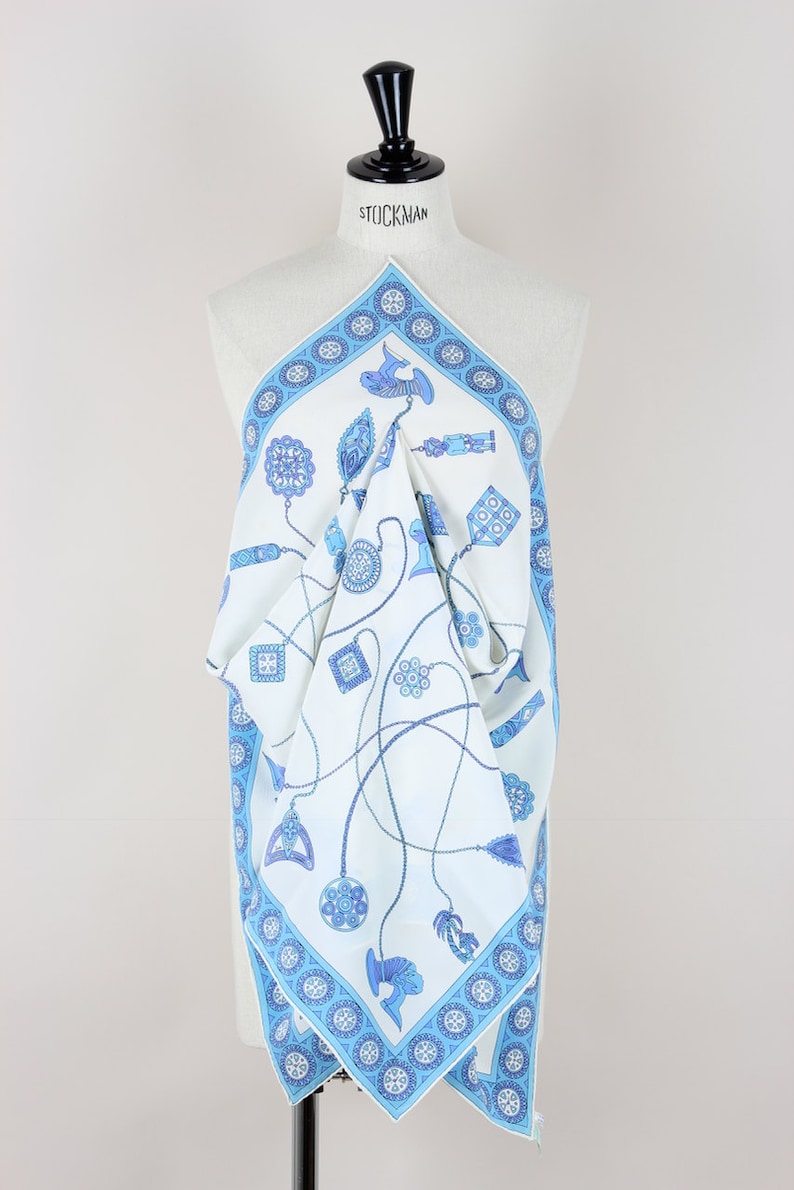 EMILIO PUCCI 1970s African-Inspired Collection White and Blue Silk Scarf image 1